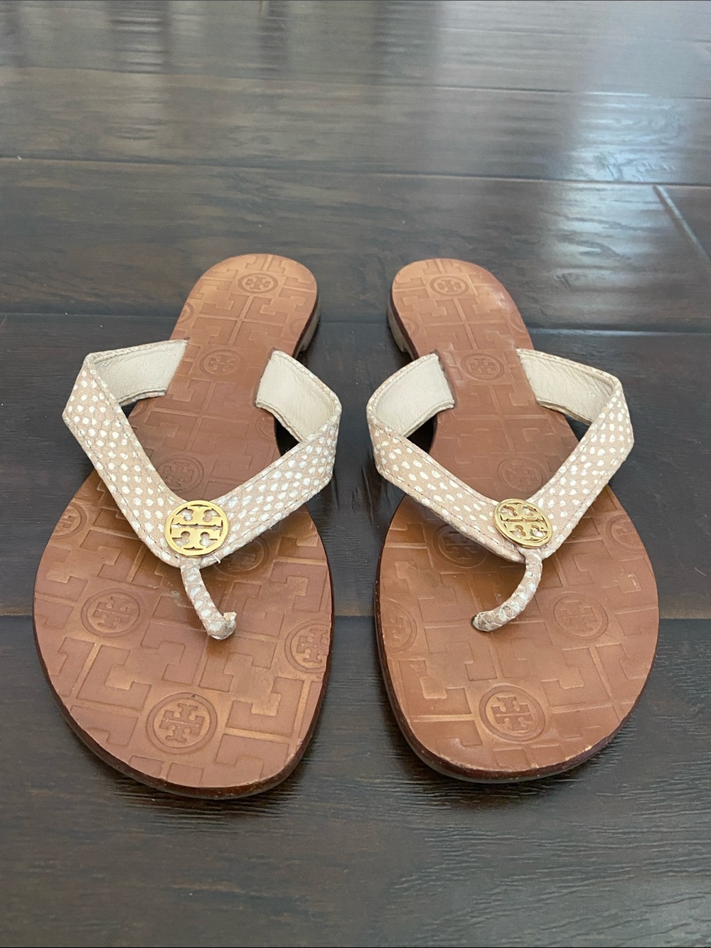 Tory Burch brown and cream flat sandals Women’s size 9M